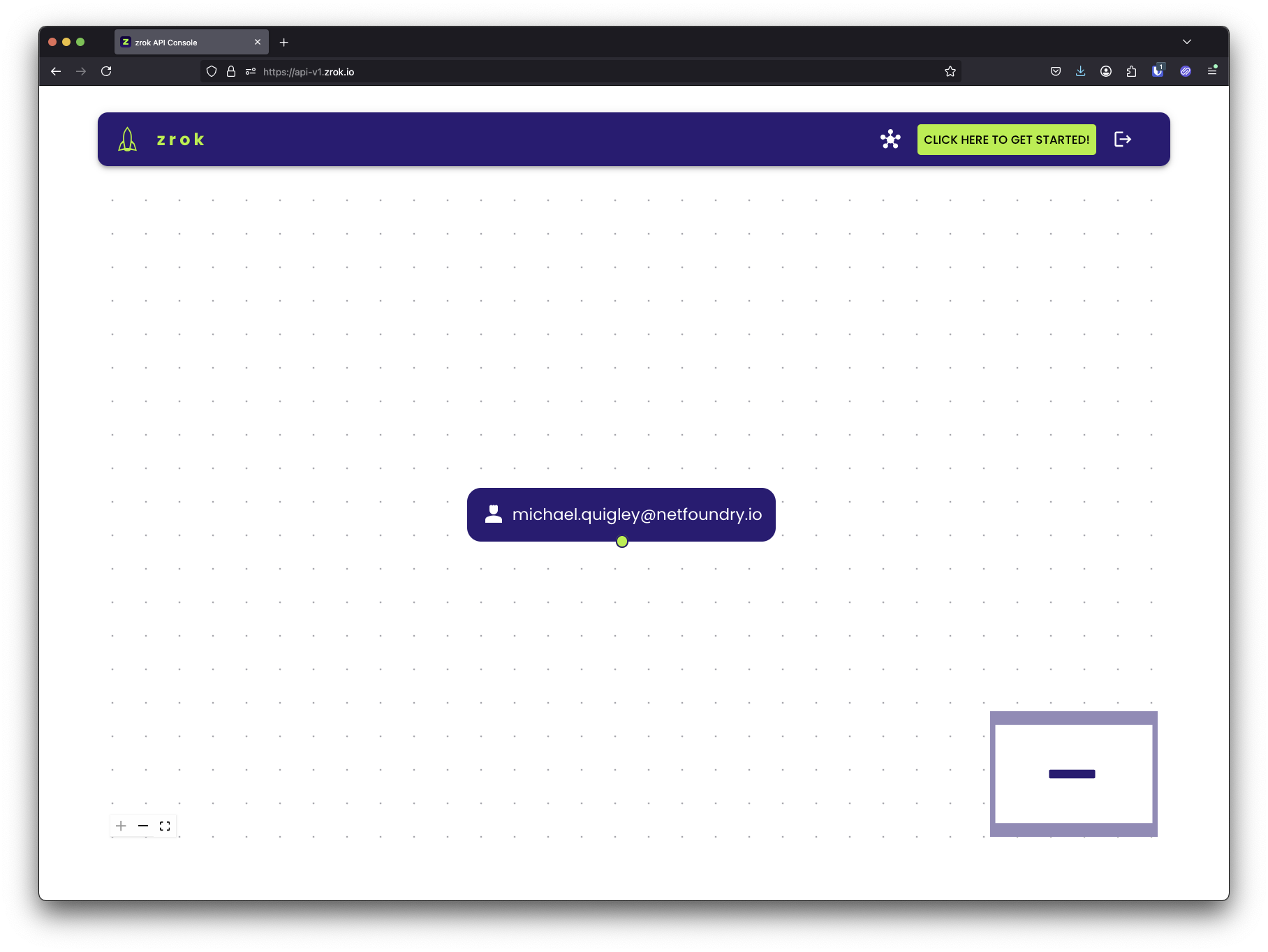 zrok API console, empty